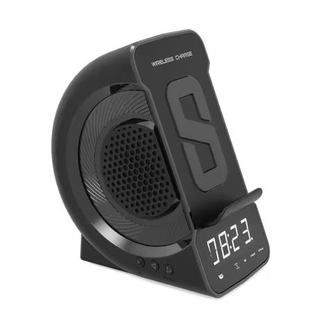 Wireless Speaker With Wireless Charger Smart LED Display Table Alarm Clock FM Radio Support Phone Holder TF Card Play