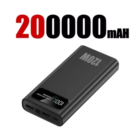 120W 200000mAh Power Bank Super Fast Charging High Capacity Portable Digital Display LED