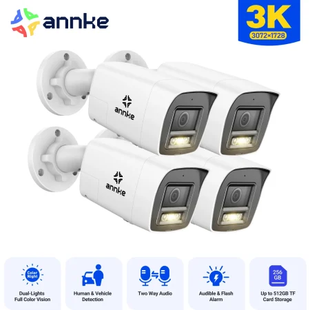 Annke H.265+ 3K Dual Light Audio Fixed Camera Human Vehicle Detection 6MP HD IP Security Camera Poe Two-way Audio 2.8MM Lens